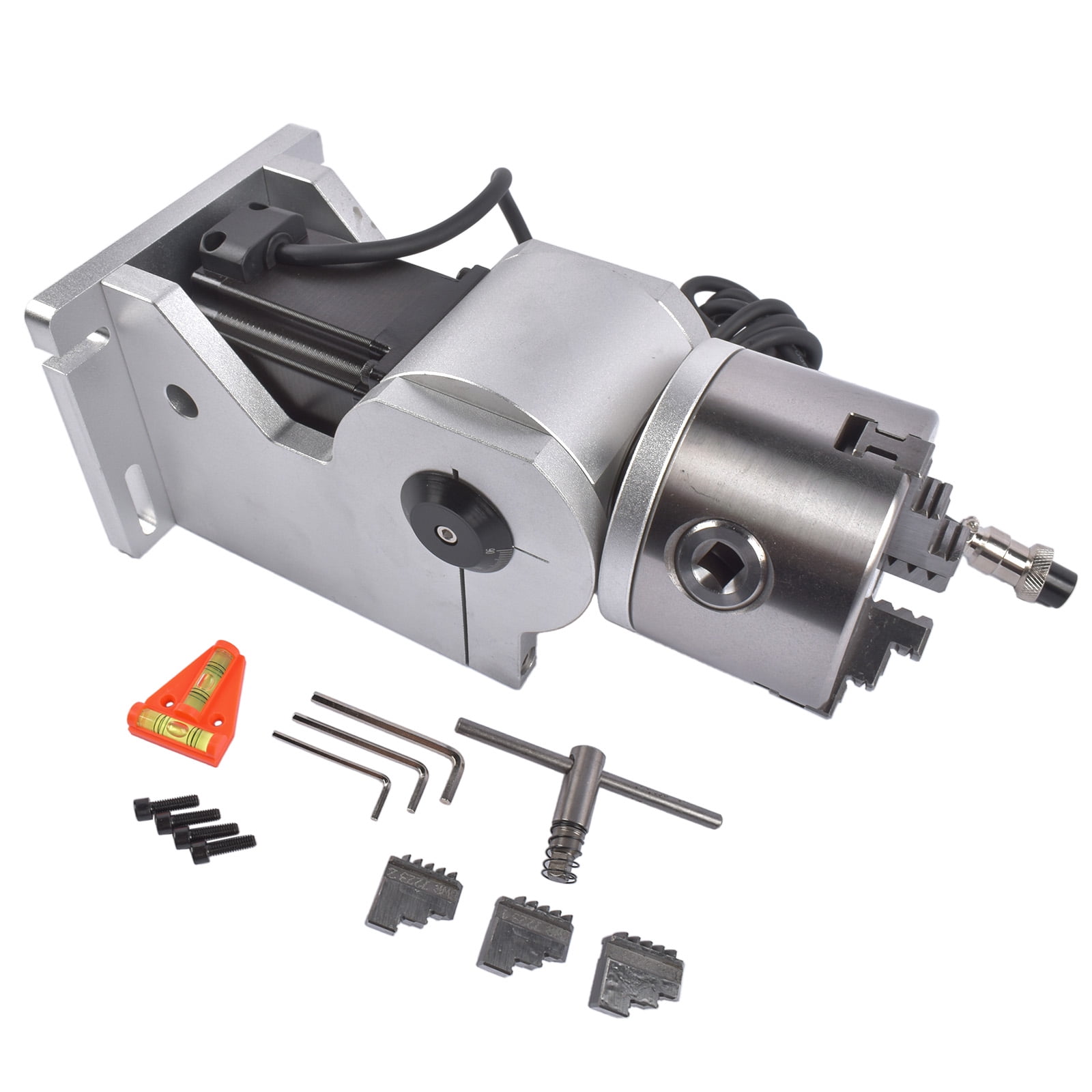GELUOXI Rotary Axis 80mm 3 Jaw Rotary Attachment 2-Phase Stepper Motor Fits Fiber Laser Engraver Marker 24V