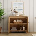 thumbnail image 2 of WAMPAT Modern 3-Compartment Sideboard Buffet Cabinet with Shelves & Doors, Wooden Coffee Bar Storage for Dining Room, Living Room, Hallway,Oak Brown - 35.4 Inches, 2 of 6