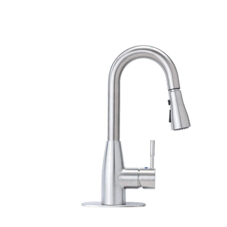 Tehila Luxe 18 Gallon White Utility Sink with High-Arc Stainless Finish Pull-Down Faucet - 9507, Silver