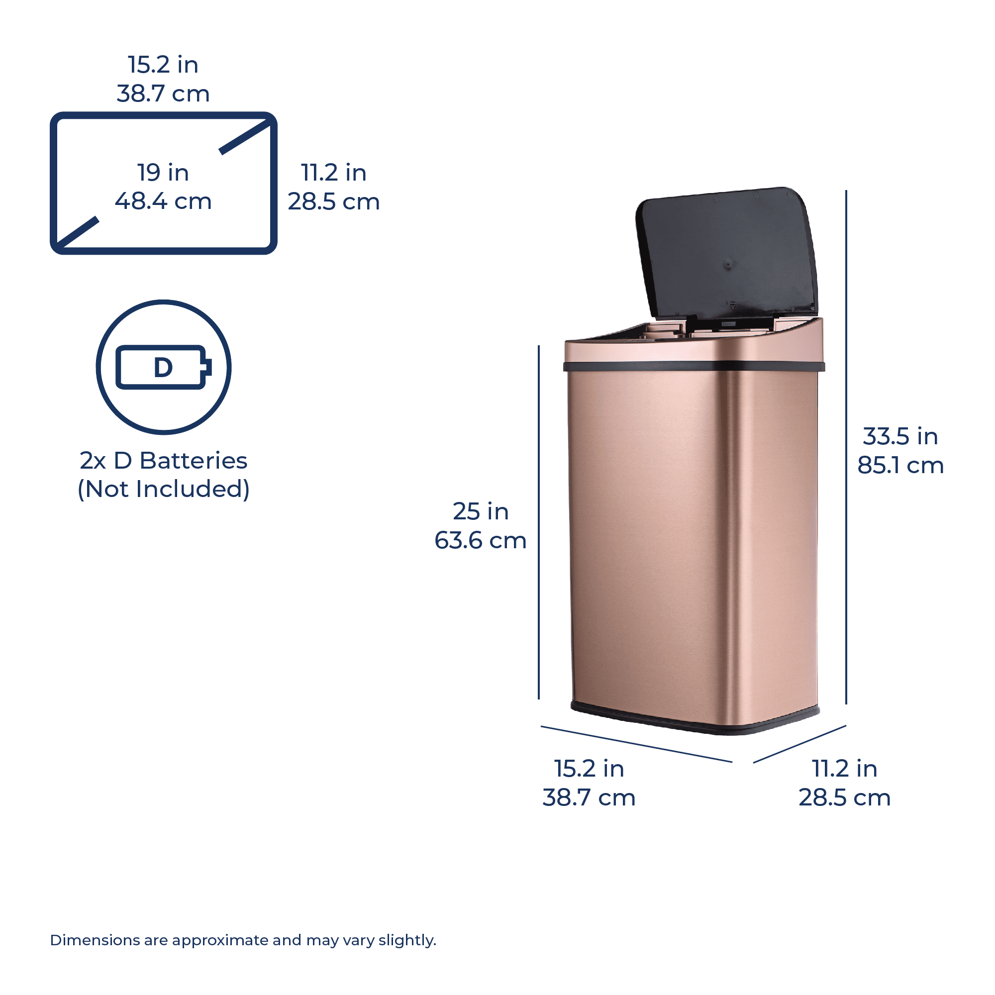 Nine Stars Automatic Trash Can, 13 Gallon Stainless Steel, Motion Sensor Hands free Soft close Lid Garbage Bin, Rosegold