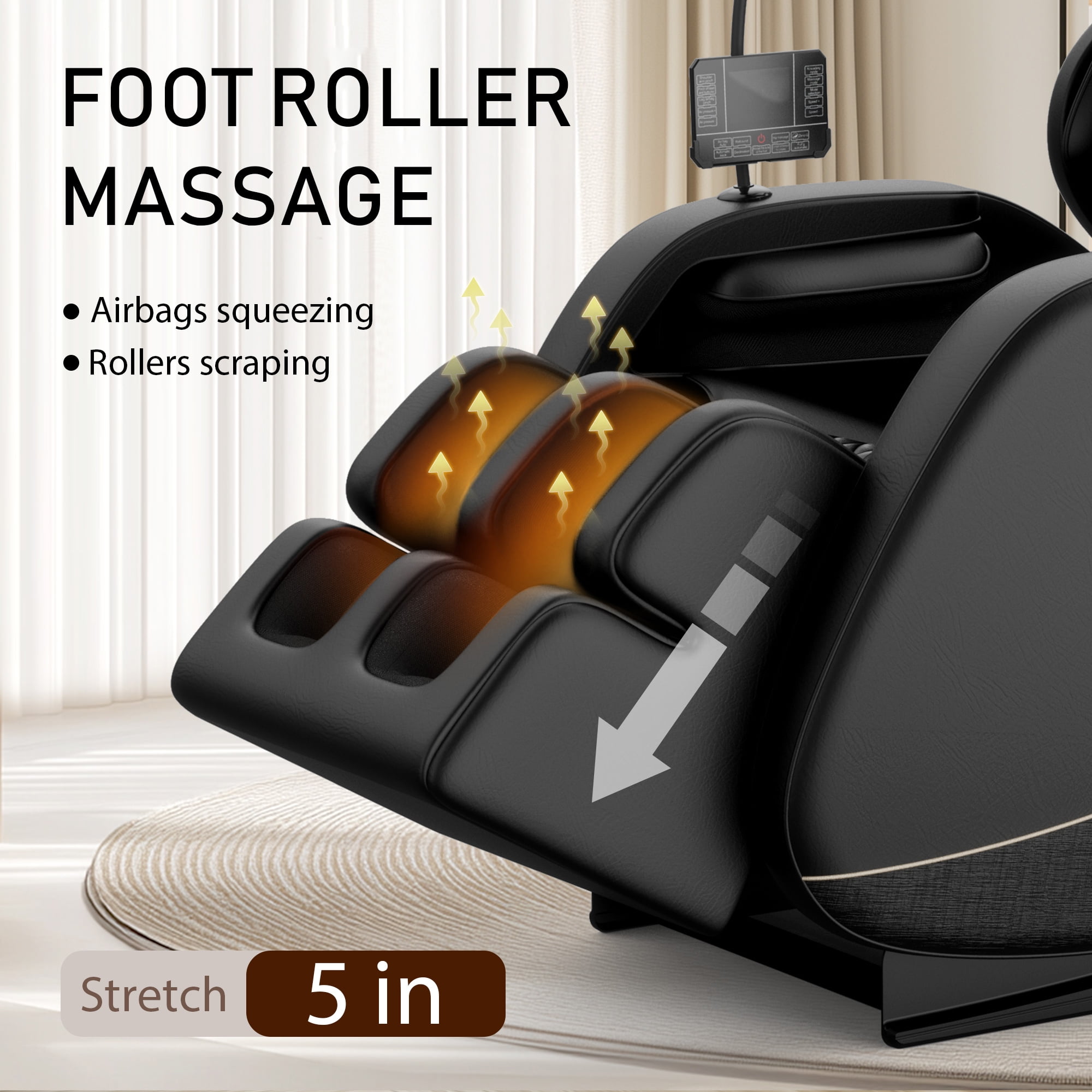 AENKYO Full Body Zero Gravity Massage Chair with Heating, Airbags, Bluetooth Speaker, Foot Roller, and Touch Screen Control Black