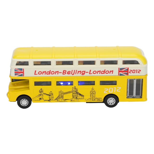 Autobús de juguete de doble capa para niños, escala 1:90, simulación de aleación, coche de juguete con música ligera (amarillo)