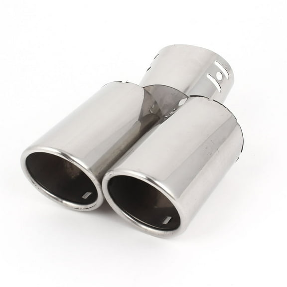Unique Bargains Car 57mm Slant Dual Tip Stainless Steel Exhaust Muffler Tail Pipe Silver Tone
