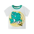 thumbnail image 1 of Hiiyo T-Shirt pour Garçons, Imprimé Dinosaure, Manches Courtes, Coton, Blanc, 1 of 6