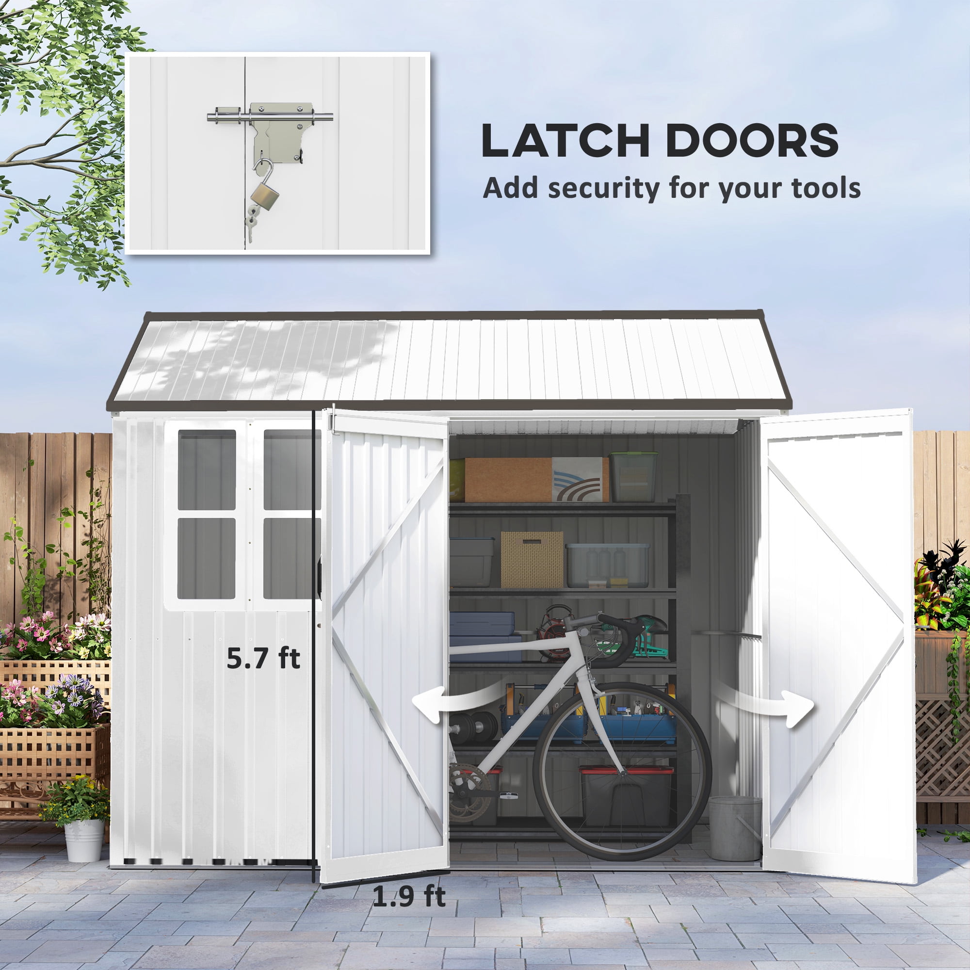 Outsunny 8' x 6' Outdoor Storage Shed, Extra Large Metal Garden Shed with Lockable Doors, Cottage Style 4-Pane Window & Vents, White