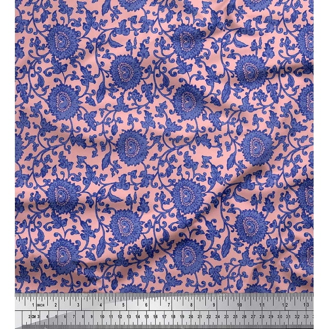 Soimoi Modal Satin Fabric Leaves & Floral Artistic Print Sewing Fabric Yard 42 Inch Wide