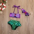 thumbnail image 4 of Kids Toddler Baby Girl Mermaid Swimsuits Halter Swimwear Bikini Set Bathing Suit with Headband 3Pcs Set, 4 of 8