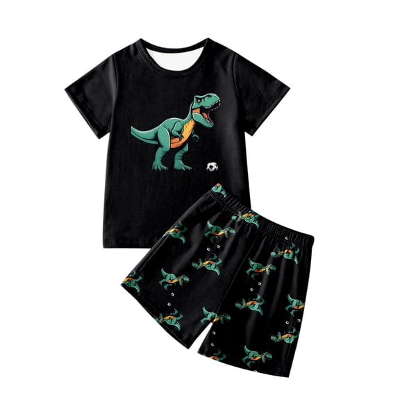 Hiijoy Toddler Boys Summer Outfits Dinosaur Print Short Sleeve T Shirt Shorts Set, Sizes 3-4T