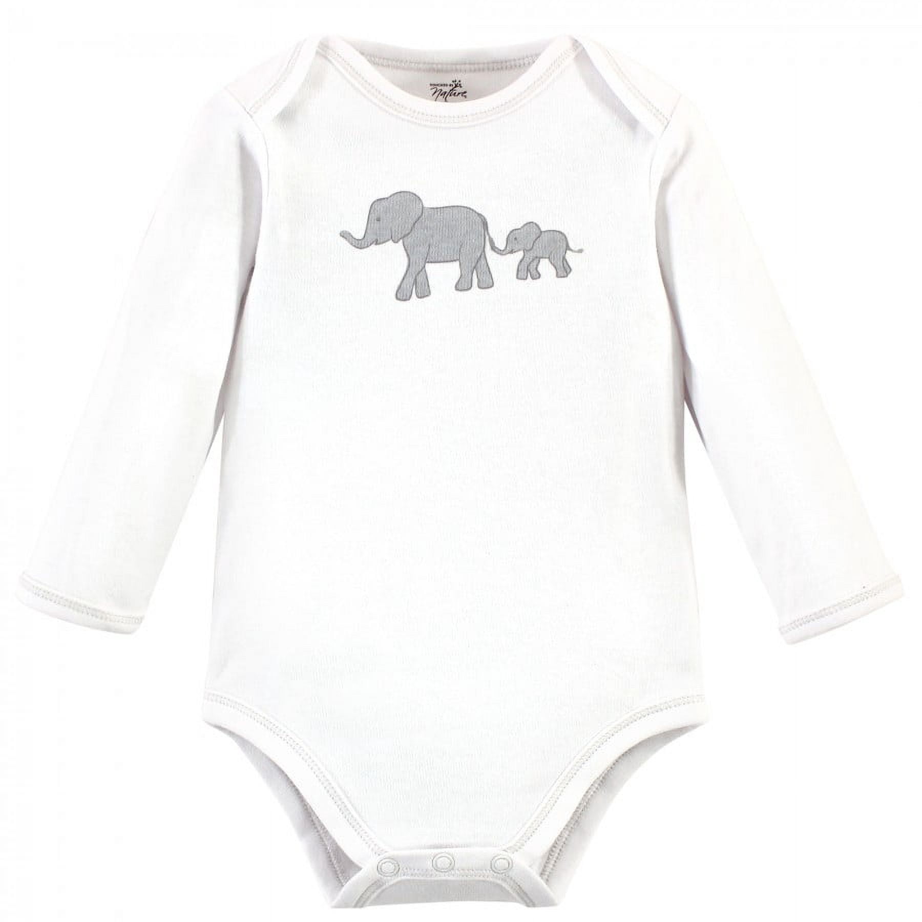 Touched by Nature Organic Cotton Long-Sleeve Bodysuits 5pk, Marching Elephant, 18-24 Months