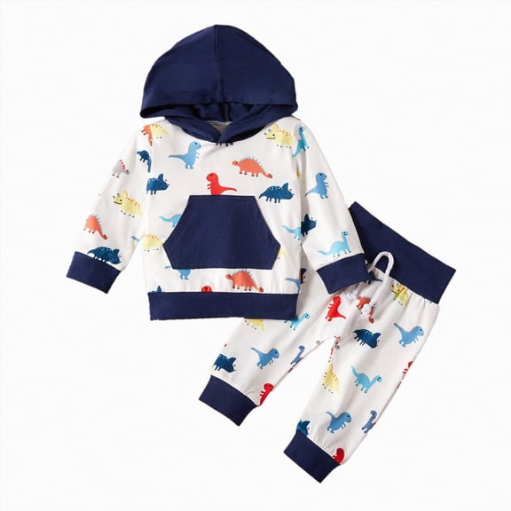 Winter Baby Boy Clothes Little Boys Autumn Dinosaur Print Long Sleeve Drawstring Pants 6 12 18 24 Months 2T 3T 4T Everyday Outfit Set 2PCS