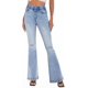 thumbnail image 3 of Pantalones vaqueros acampanados para mujer, vaqueros acampanados de cintura alta rasgados, cintura elástica, dobladillo crudo, pantalones vaqueros ajustados elásticos, 255-blue6, 3 of 5