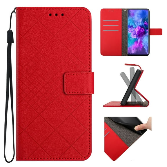 Wallet Case Designed for Motorola G Pure, PU Leather Flip case Cover [Stand Feature] with Wrist Strap and [3-Slots] ID & Credit Cards Pocket for Motorola G Pure, Red