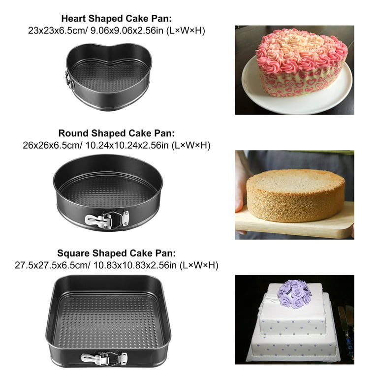 3Pcs Non-Stick Baking Pans Round Square Heart Shaped Cake Mold