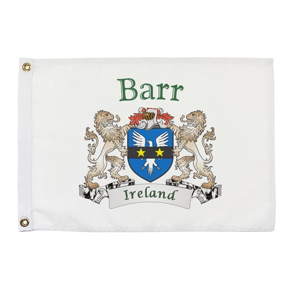 Barr Irish Coat of Arms Small White Flag - 16"x10.5" inches