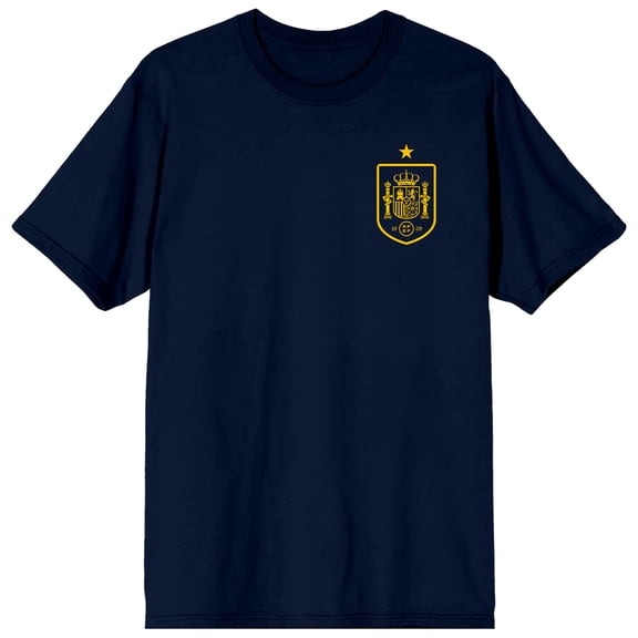 Spain Soccer Federation Logo Crest La Roja Viva Espana Adult Navy Crew Neck Short Sleeve T-shirt - Small