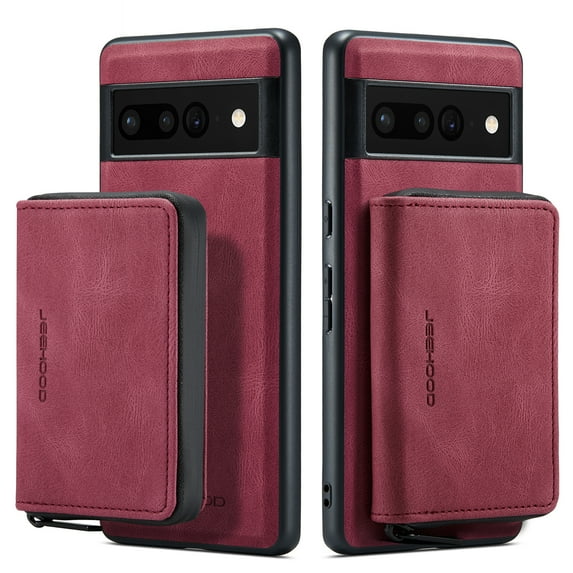 Nalacover Zipper Wallet Case for Google Pixel 7, Soft Silicone Shockproof PU Leather Detachable Card Slots Holder Cash Pocket Slim Cover with Kickstand Magnetic Lens Protective Case,Red