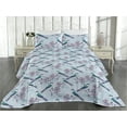 thumbnail image 2 of Ambesonne Birds and Nature Quilted Bedspread Set 3 Pcs, Japan Sakura Birds, Twin, Dark Seafoam Pastel Pink, 2 of 4