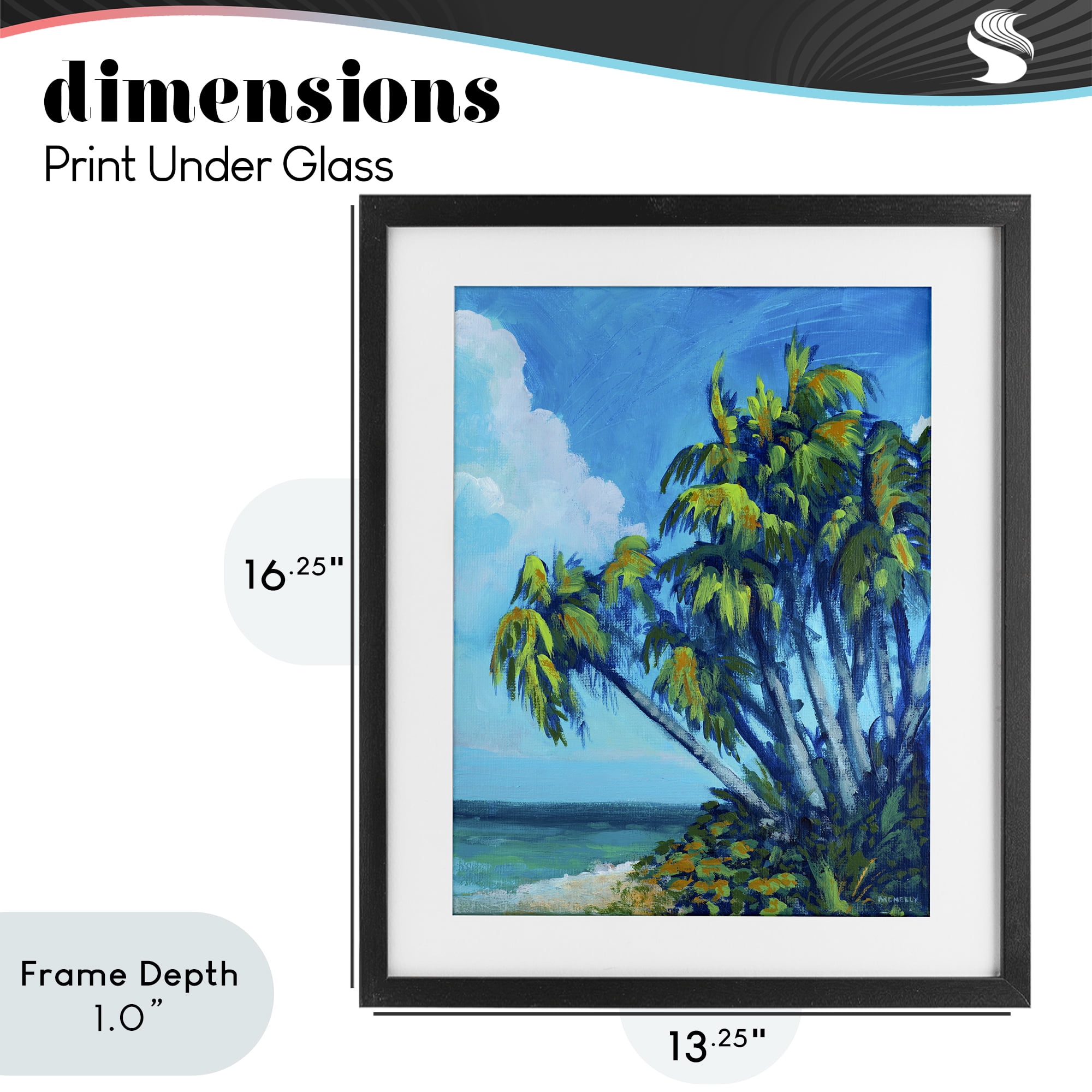Stupell Industries Cerulean Sky & Palms Black Framed Print Under Glass, design by Dan Meneely