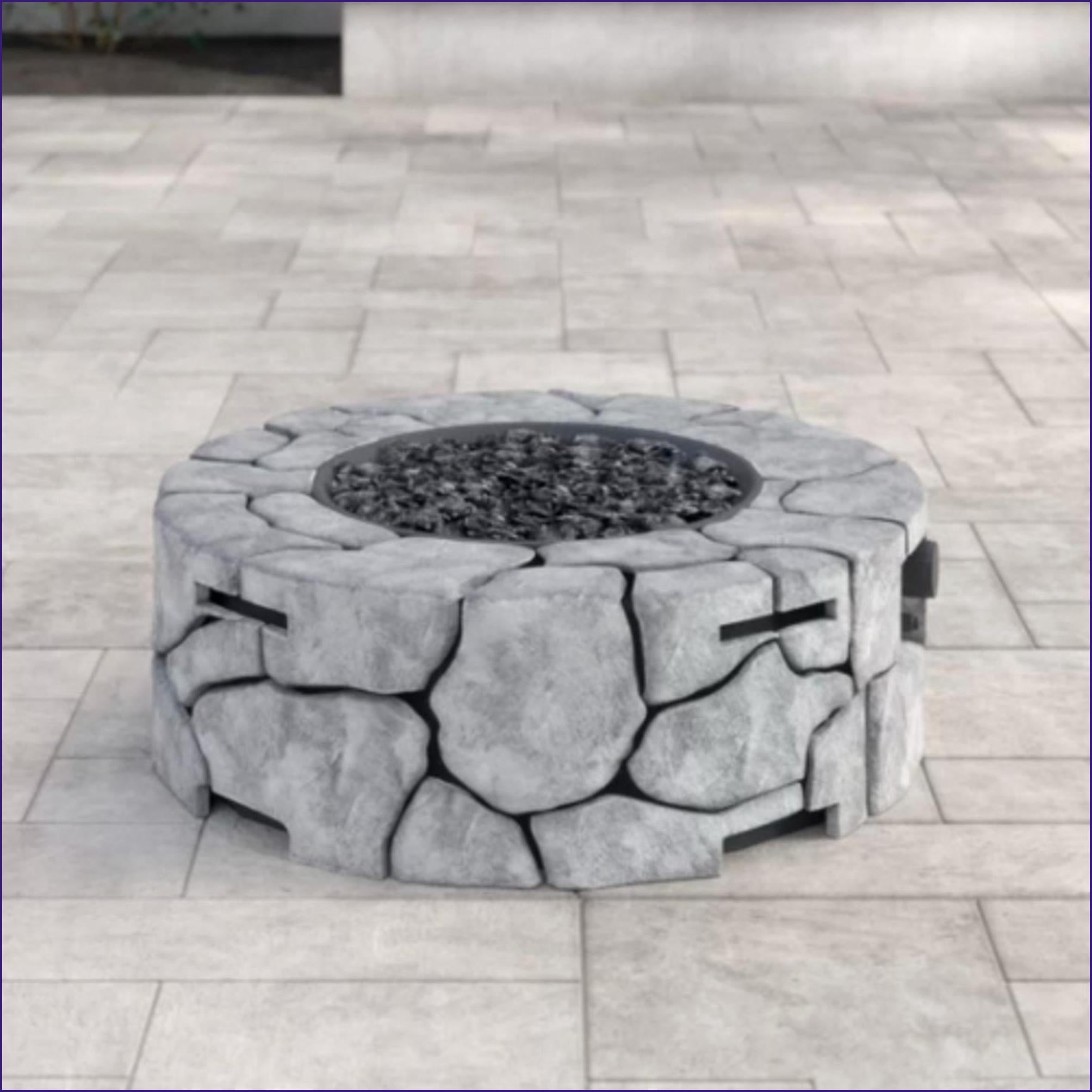 Outdoor Fire Pit | Fogata al Aire Libre | Modern 28" Round Slate Gray Concrete Fire Pit for Patio Backyard | Slate Gray