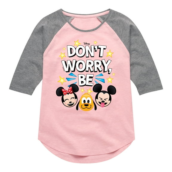 Disney Emoji - Don't Worry Be Emojis - Toddler And Youth Girls Raglan Graphic T-Shirt