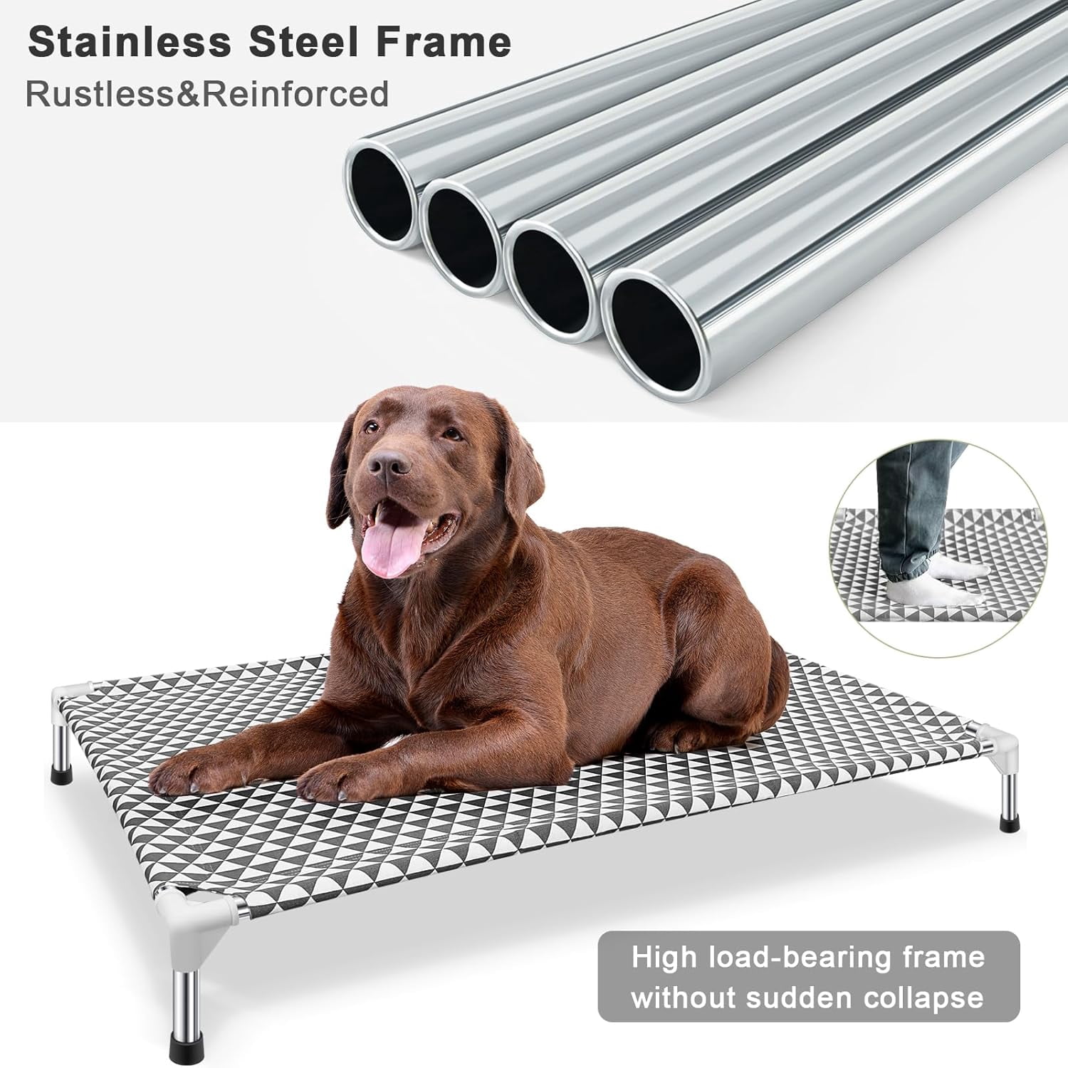 Elevated Outdoor Dog Bed, Large Size, Cotton Material, Non-Slip Feet, Fits up to 100lbs