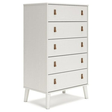 Nina 51 Inch 5 Drawer Tall Dresser Chest Brown Faux Leather Handles White - Saltoro Sherpi