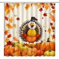thumbnail image 2 of Thanksgiving Turkey Shower Curtain Fall Pumpkin Maple Leaves Cute Falling Leaf Autumn Holiday Cartoon Watercolor Fabric Decorative Bathroom Curtains with Hooks,Orange,, 2 of 5