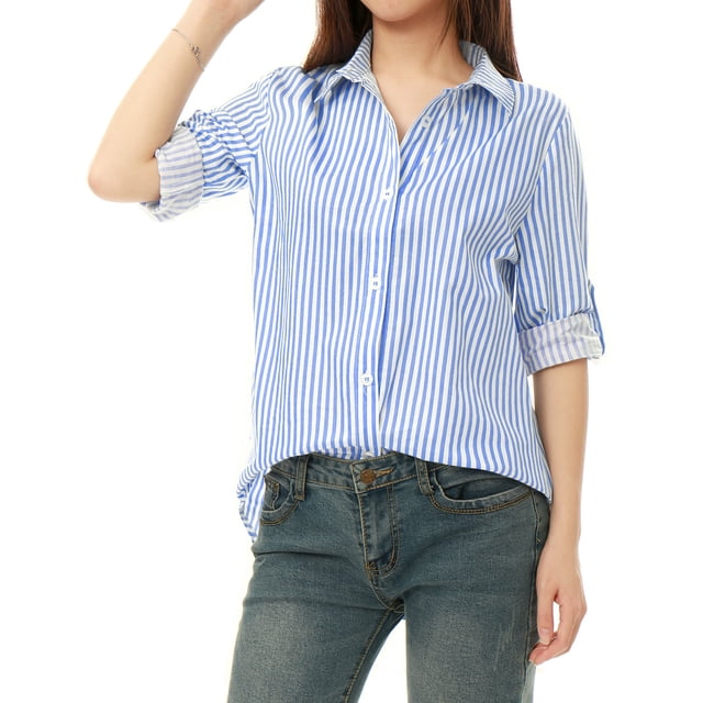 CamiDe Mujer Con Cuello De SolaY Mangas Largas Enrolladas Con Botones Azul claro M