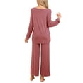 thumbnail image 3 of INSPIRE CHIC Womens Lounge Sets Long Sleeve and Pants Jogger Sets 2 Piece Pjs Loose Sleepwear Loungewear L Red, 3 of 6