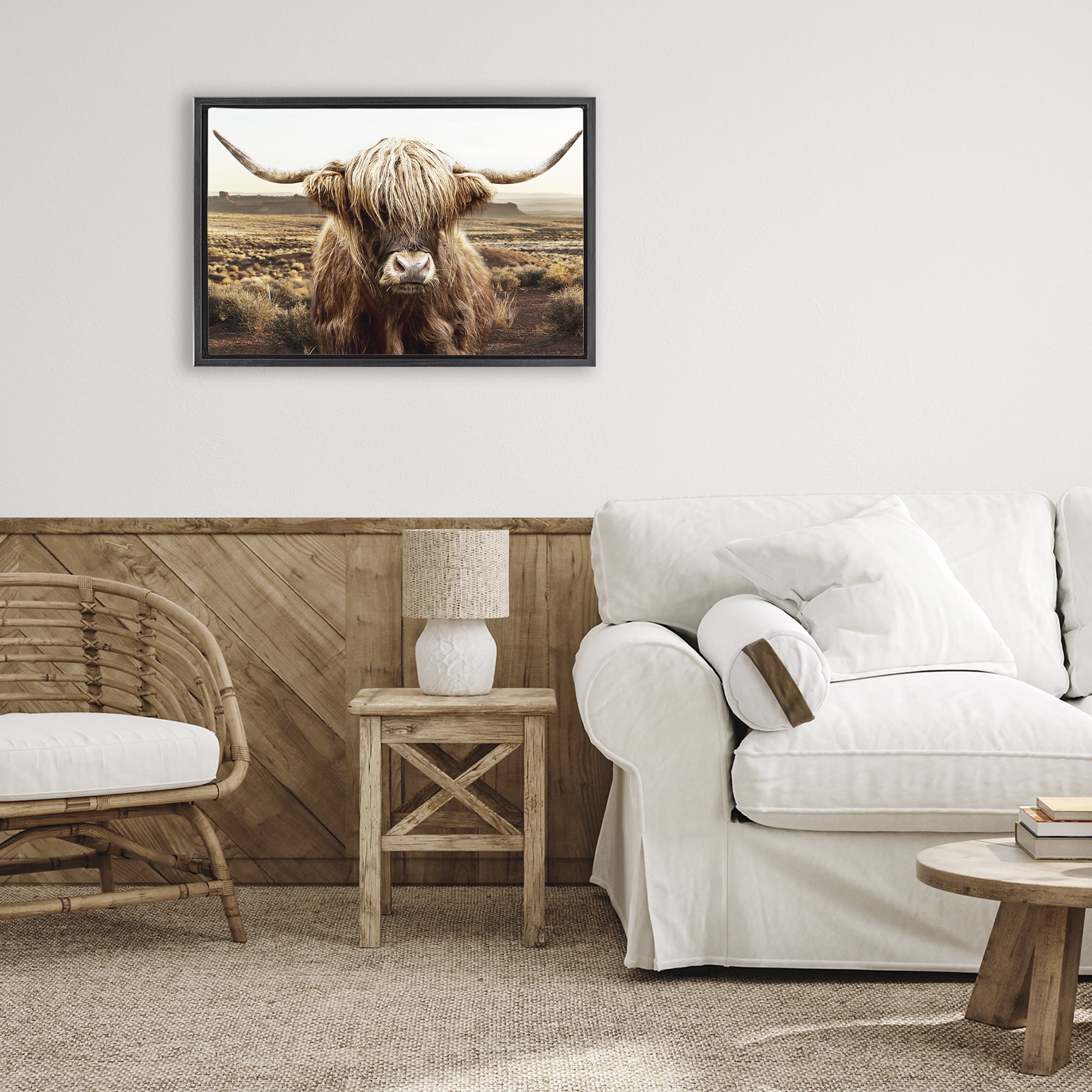 Stupell Industries Rugged Vegetation Cattle Portrait Black Framed Floater Canvas Wall Art, design by CAD Designs