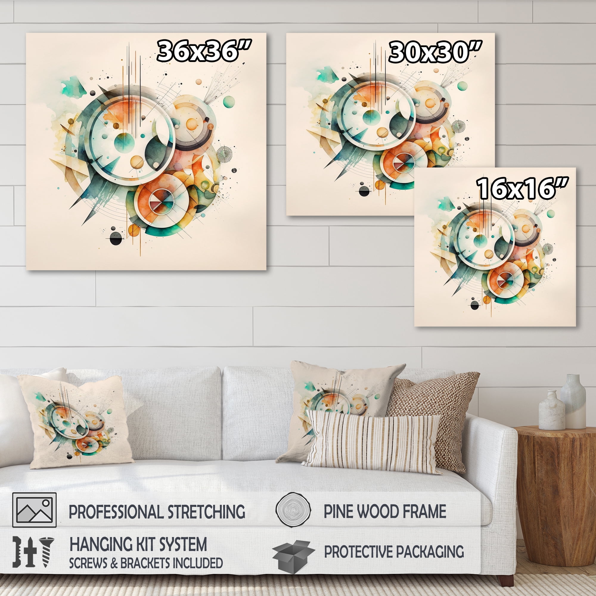 Designart Multi-Color Watercolor Geometric Art III Canvas Wall Art
