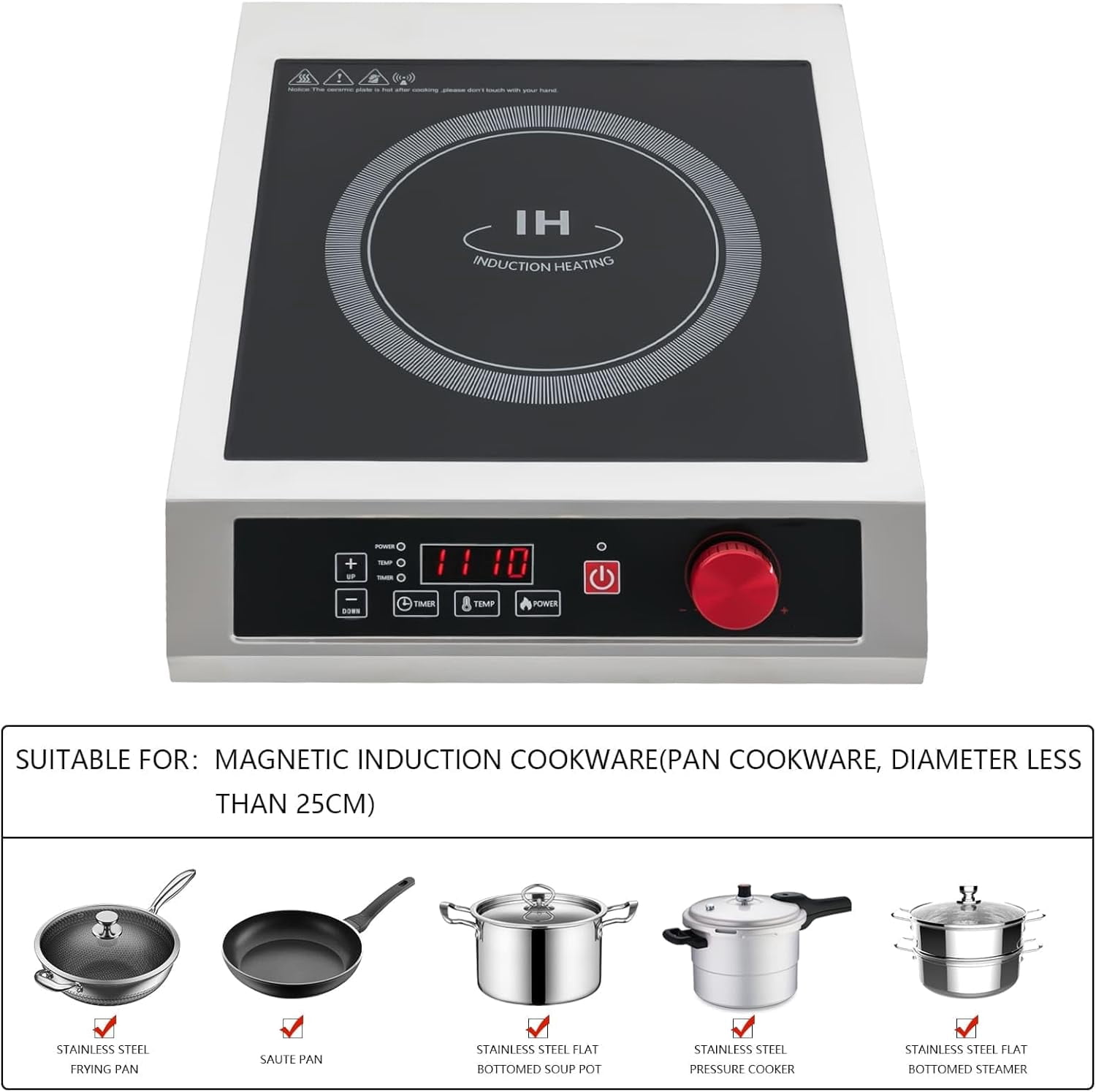 Miumaeov 3500W Commercial Induction Cooktop, Professional Portable Induction Cooktop, Portable Countertop Burner with 10-Speed Temperature/Power Adjustable