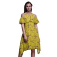 thumbnail image 1 of Bimba Robe Midi à Manches Volantées pour Femmes, Tunique Évasée à Épaules Dénudées avec Imprimé d'Oiseau Jaune - X-Small, 1 of 6