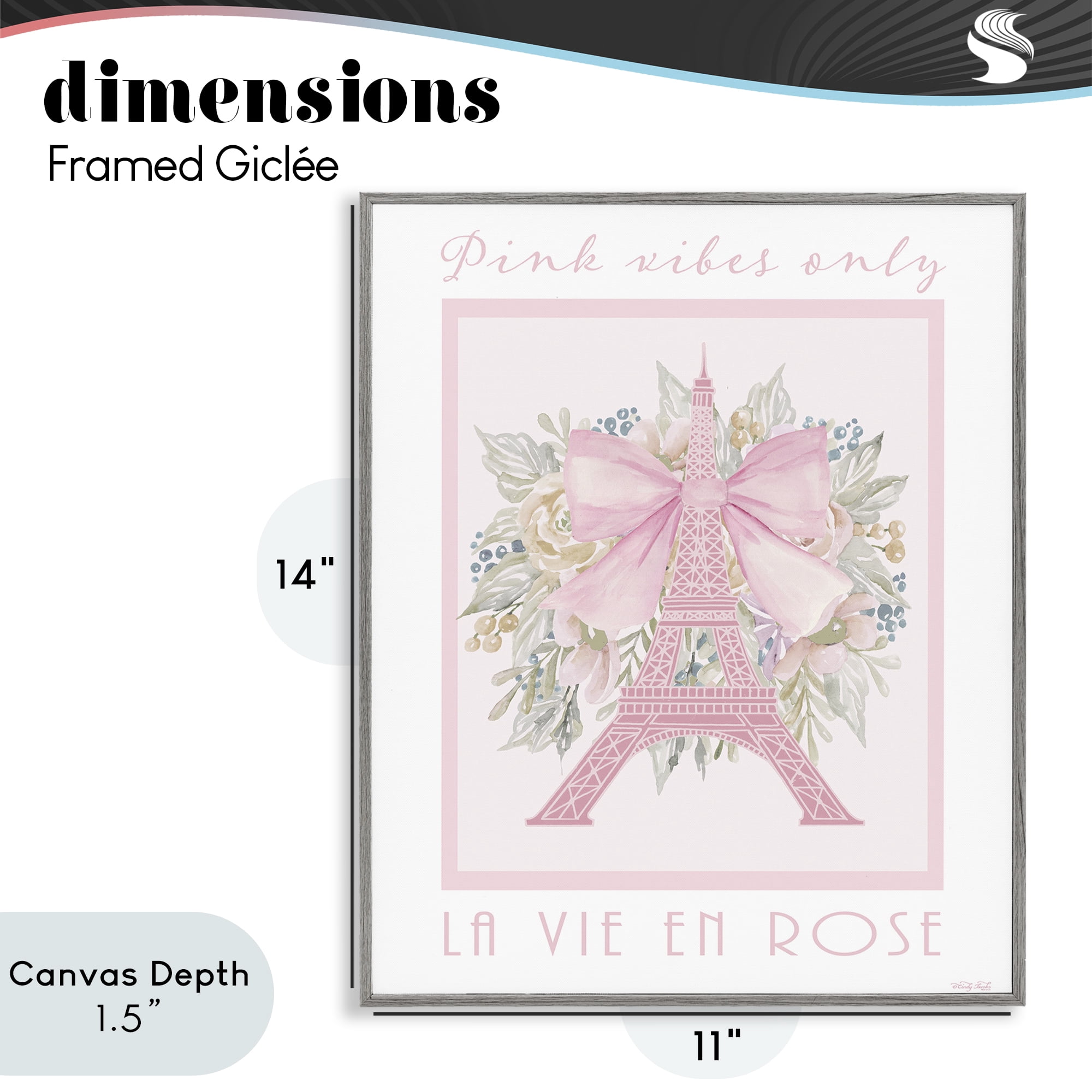 Stupell Industries Pink Vibes Only Paris Gray Framed Giclee Art, design by Cindy Jacobs