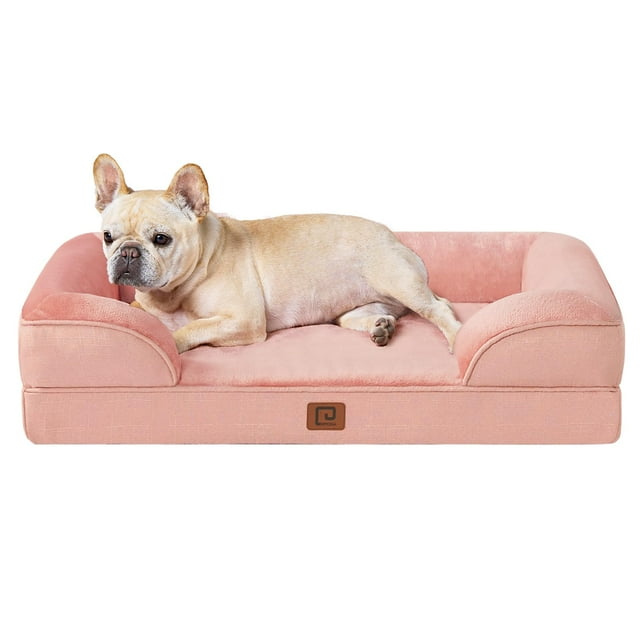 Cama ortopédica para perros EHEYCIGA, espuma viscoelástica, impermeable, rosa polvoriento