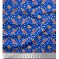 thumbnail image 1 of Soimoi Blue Silk Fabric Rose & Floral Printed Craft Fabric 1 Yard 44 Inch Wide, 1 of 3
