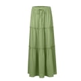 thumbnail image 5 of Women Long Skirt Fashion Solid Color Long Skirts Elastic Waist Faldas Loose Casual High Waist Saia Versatile Half-Body Dress, 5 of 8