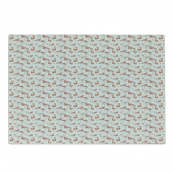 Flamingo Cutting Board, Tropical Watercolor Art Style Birds Romantic Hawaiian Island in Springtime, Decorative Tempered Glass Cutting and Serving Board, Small Size, Orange Coral White, by Ambesonne
