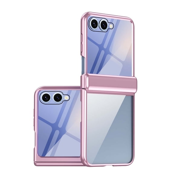 For Samsung Galaxy Z Flip 7 Phone Case,With Hinge Protection,Front Screen Protector,Crystal Transparent Back,Shockproof Non-Slip Anti-fall Rugged Thin Fit Durable Phone Case,Pink