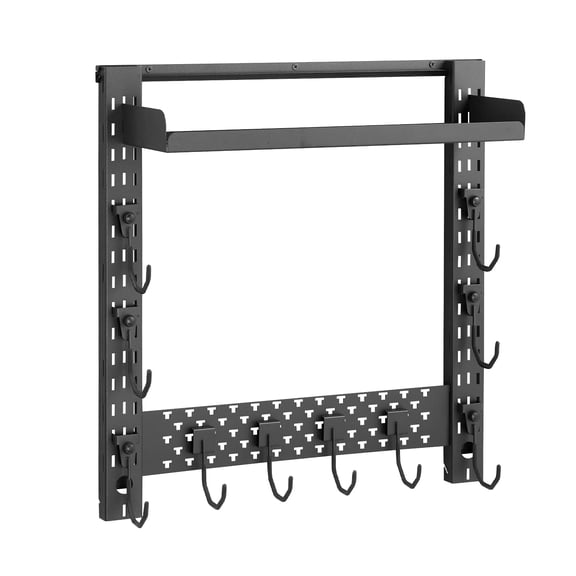 KFFKFF Gun Rack Wall Mount, Durable Steel Construction, Indoor Rifle and Shotgun Holder with J-Hooks, Extra Tray for Storage, Firearm Accessories Organizer, Fits Up to 3 Rifles or Shotguns