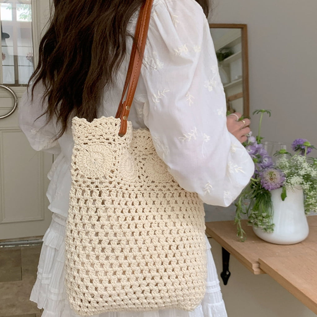 FENOHREFE Large Capacity Beach Bag for Women Shoulder Bag Handwoven Armpit Bag Trendy Handbag Crochet Armpit Bag Everyday Bag