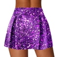 thumbnail image 4 of XIAOCHA Women Purple Glitter Print Mini Skort High Waist Stretchy Flowy Athletic Skirt Casual Party Tennis Daily Wear Skirt, 4 of 6