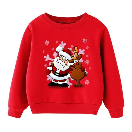 

TENSUNNYD Christmas Kids Child Infant Baby Boys Girls Letter Long Sleeve Cartoon Sweatshirt Tops Xmas Outfit Toddler 2Y-3Y