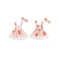 thumbnail image 2 of Michellecmm Little Girl 2 Piece Summer Outfit, V Neck Fly Sleeve A-Line Lace Trim Plaid Cami Dress Floral Headband Baby Toddler Set, 2 of 9