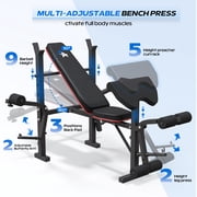 FASTES 7-in-1 Multi-Purpose Adjustable Weight Bench 1200lbs Workout Bench Press Bench Set with Barbel Rack and Leg Developer for Home Gym Full Body Training