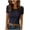Dark Blue, variant on Lace Trim Crew Neck Ribbed Knit Crop Top Short Sleeve Fitted Blouse Women's Casual Everyday Summer Top