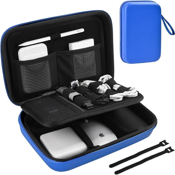 ProCase Hard Travel Electronic Organizer Case for MacBook Power Adapter Chargers Cables Power Bank Apple Magic Mouse Apple Pencil USB Flash Disk SD Card Small Portable Accessories Bag -L, Blue