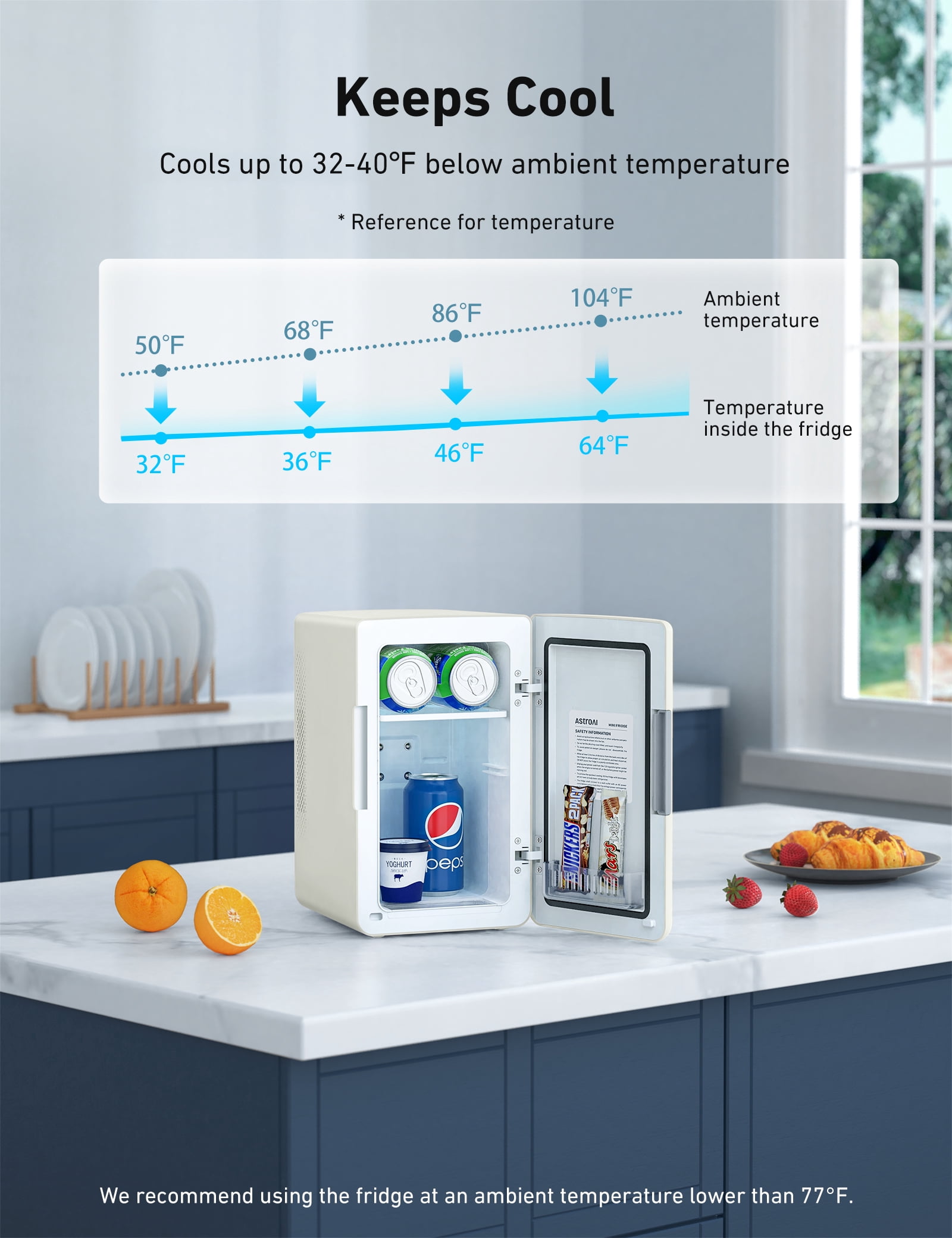 AstroAI Mini Fridge 6L/8 Can, Personal Refrigerator Makeup Skincare Fridge AC/DC, Energy Efficient & Quiet, Portable Beverage Cooler & Warmer Fridge for Travel, Office, Dorms, Bedroom, Car, White