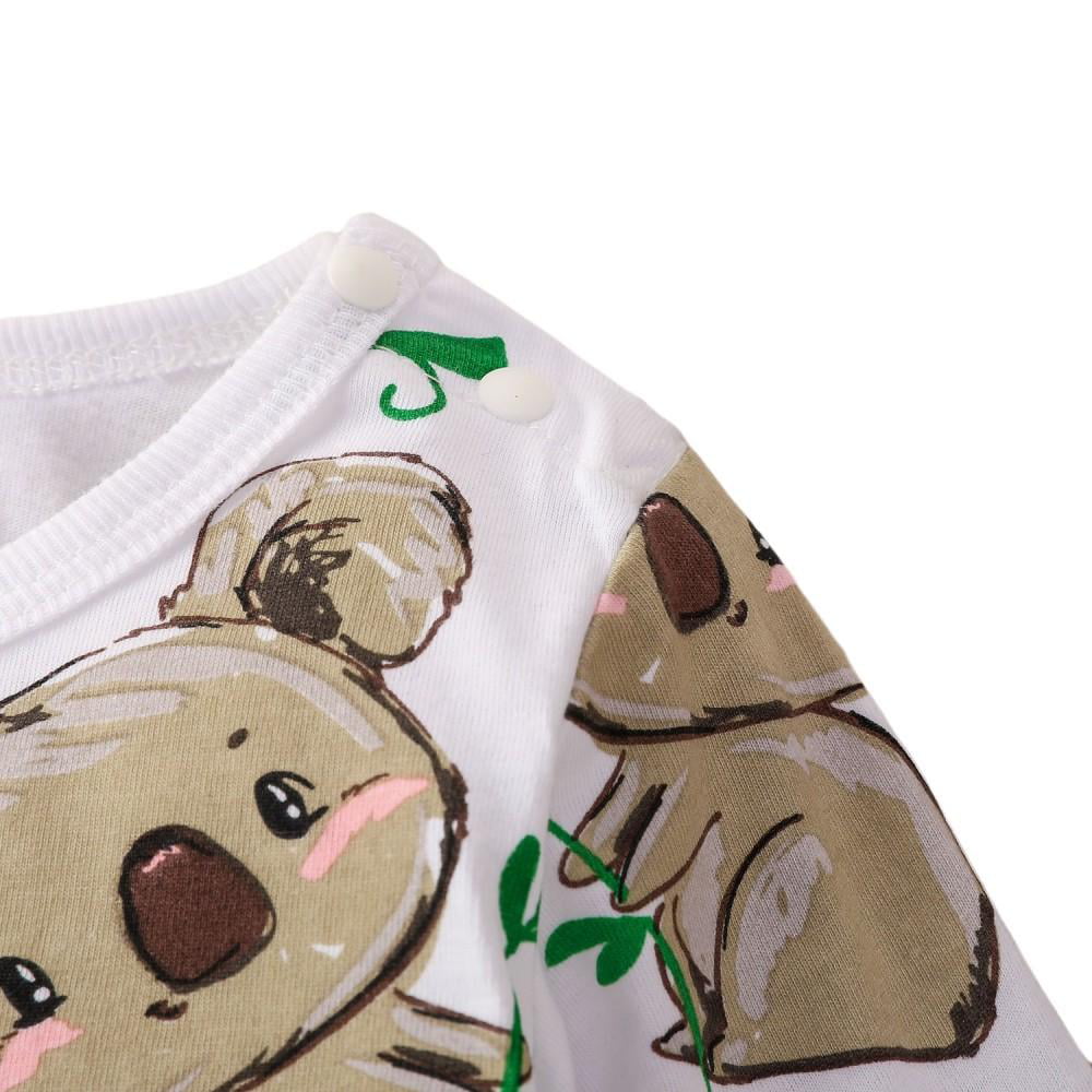 Qiraoxy Newborn Baby Cotton Romper Infant Long Sleeve Koala Print Jumpsuit Bodysuit