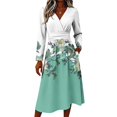 thumbnail image 3 of BOMYJESK Womens Summer Dresses Smocked Flowy Sexy V Neck Midi Dress Vintage Elegant Spring Work Dresses Green S, 3 of 4